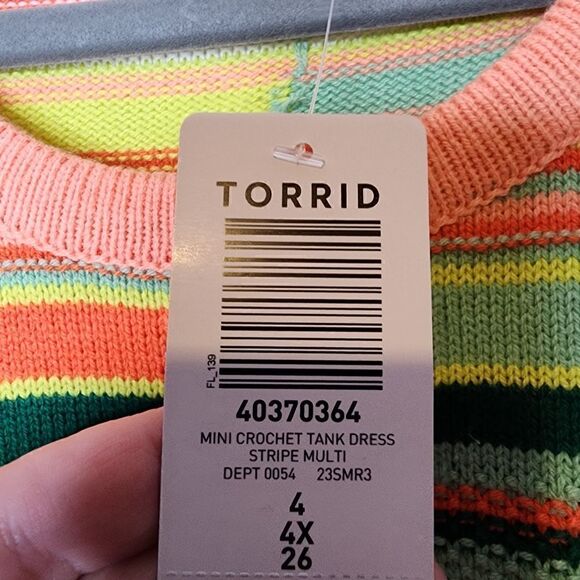 4X 26W Torrid Crochet 70s Knit Mini Sweater Dress Orange Green Sherbet Stretch - Picture 4 of 10
